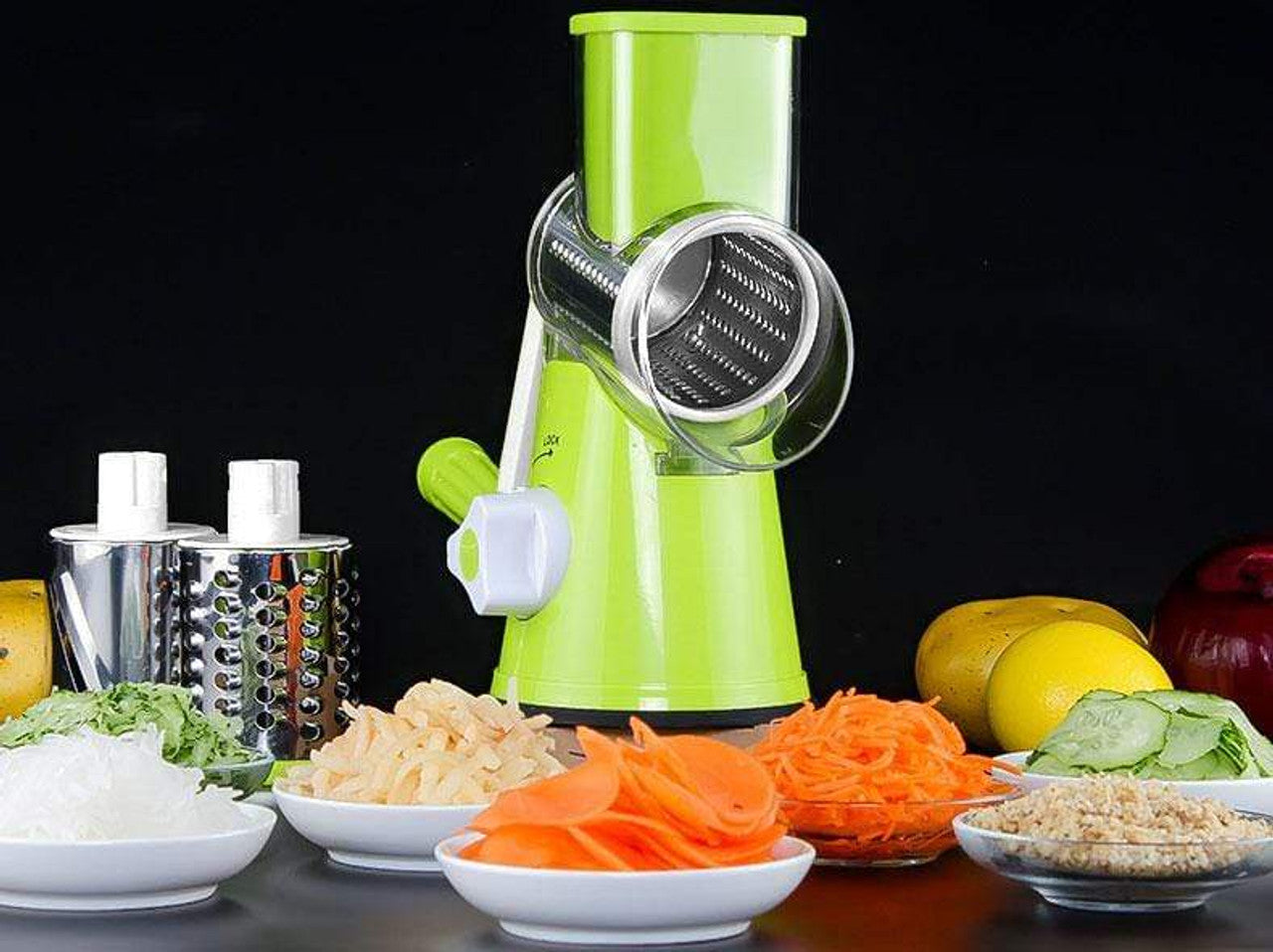 Multifunctional Manual Vegetable Cutter & Slicer | 3-in-1 Round Rotary Drum Grater & Shredder | Hand-Crank Food Processor Kitchen Gadget for Vegetables, Nuts & Cheese