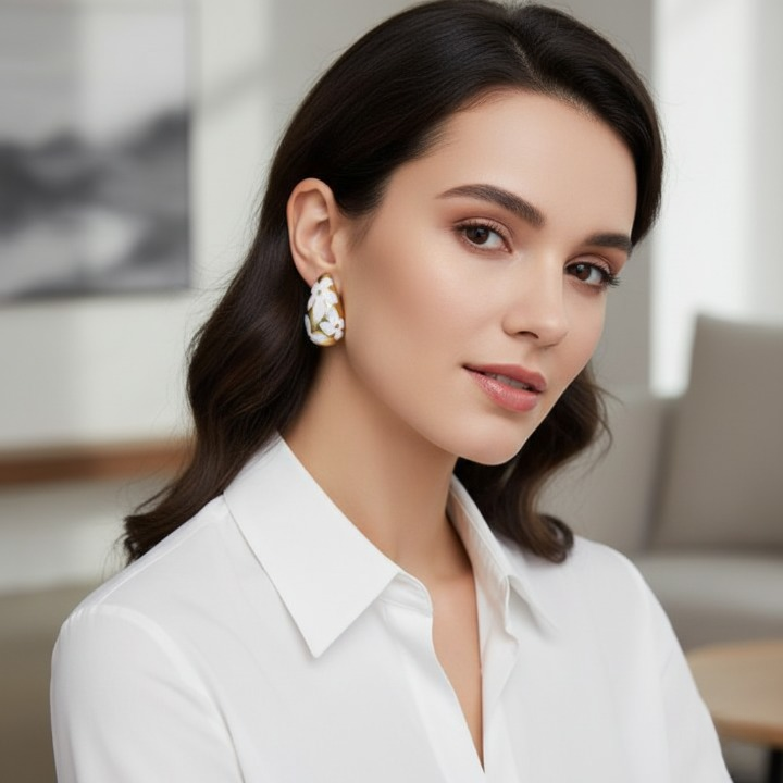 Flower Hollow Drop Earrings (PQT-105) | Elegant Women's Statement Chunky Earrings | Stylish Floral Enamel Fashion Jewelry in Multiple Colors