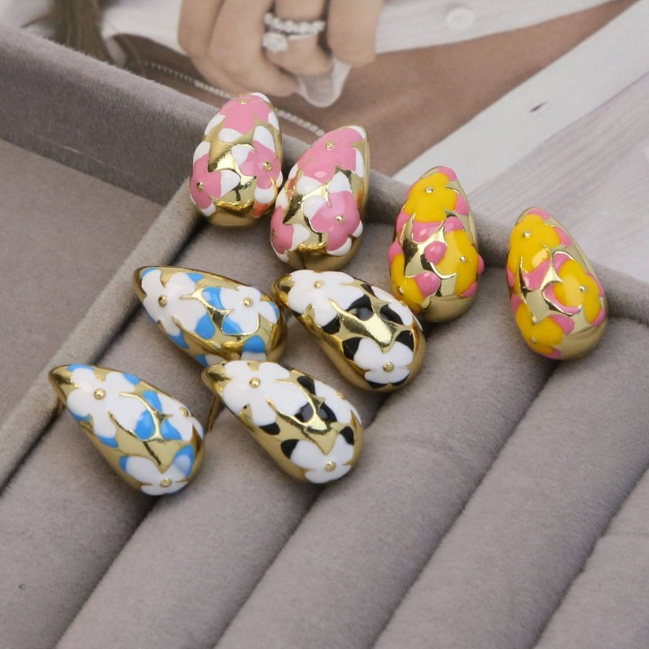 Flower Hollow Drop Earrings (PQT-105) | Elegant Women's Statement Chunky Earrings | Stylish Floral Enamel Fashion Jewelry in Multiple Colors