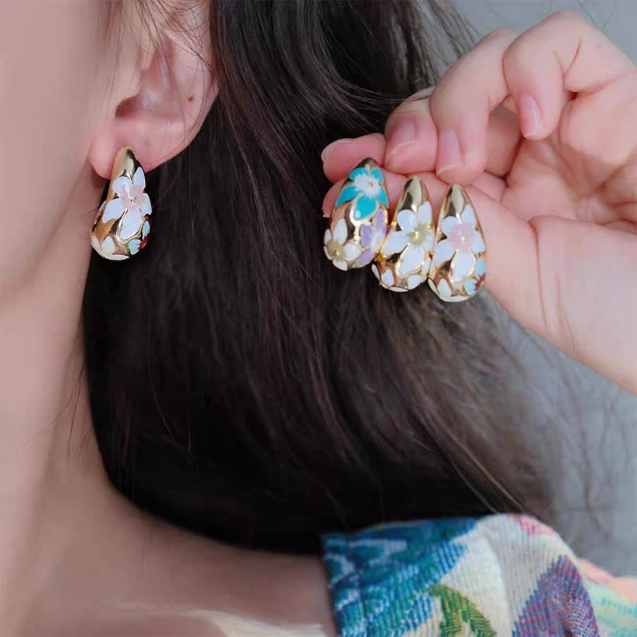 Flower Hollow Drop Earrings (PQT-105) | Elegant Women's Statement Chunky Earrings | Stylish Floral Enamel Fashion Jewelry in Multiple Colors