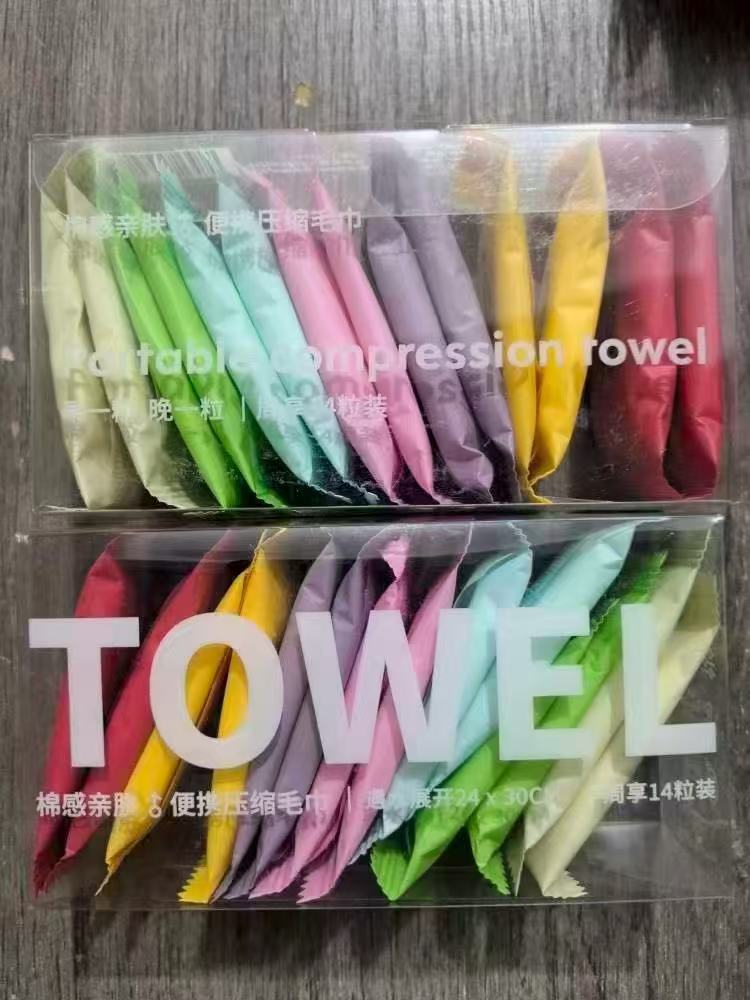 Disposable Compressed Face Towels (14-Pack) | Portable Thickened Travel Washcloths | Candy-Wrapped Magic Cotton Wipes for Skincare, Camping & Travel