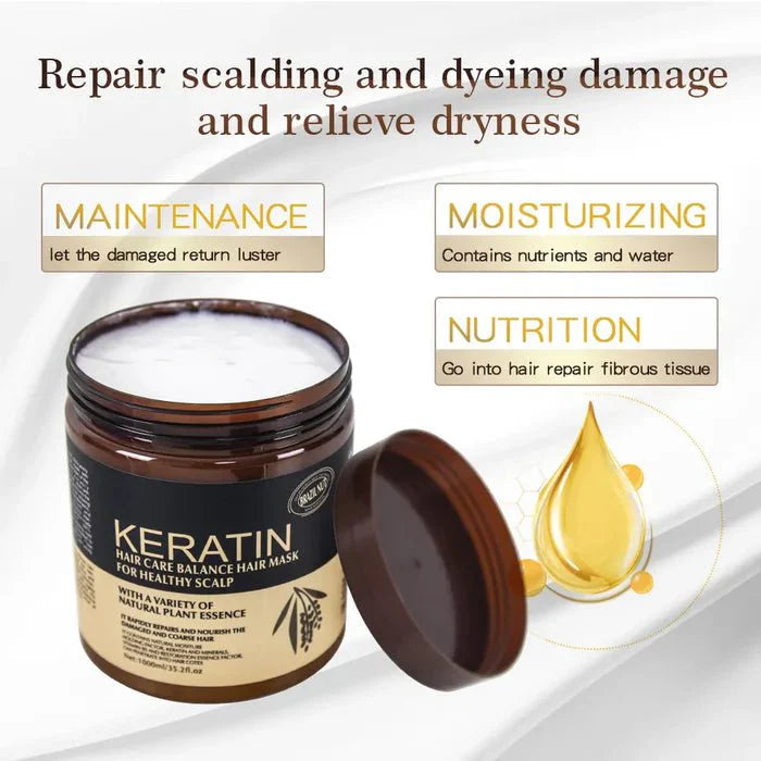 Keratin Hair Care Balance Hair Mask & Deep Treatment | 500ML Nourishing Scalp Therapy with Brazil Nut & Plant Essence | Anti-Frizz Repairing Cream for Damaged, Dry & Coarse Hair
