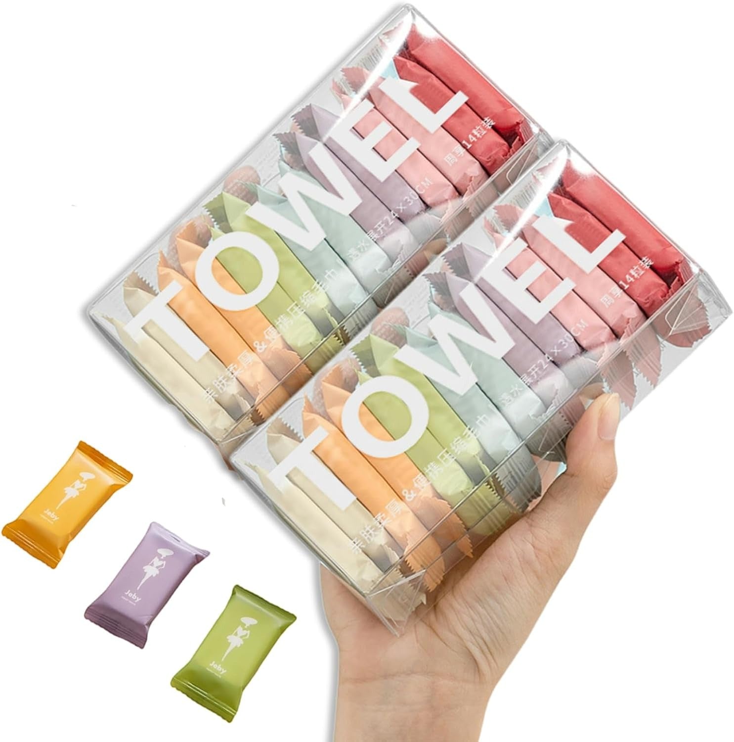 Disposable Compressed Face Towels (14-Pack) | Portable Thickened Travel Washcloths | Candy-Wrapped Magic Cotton Wipes for Skincare, Camping & Travel