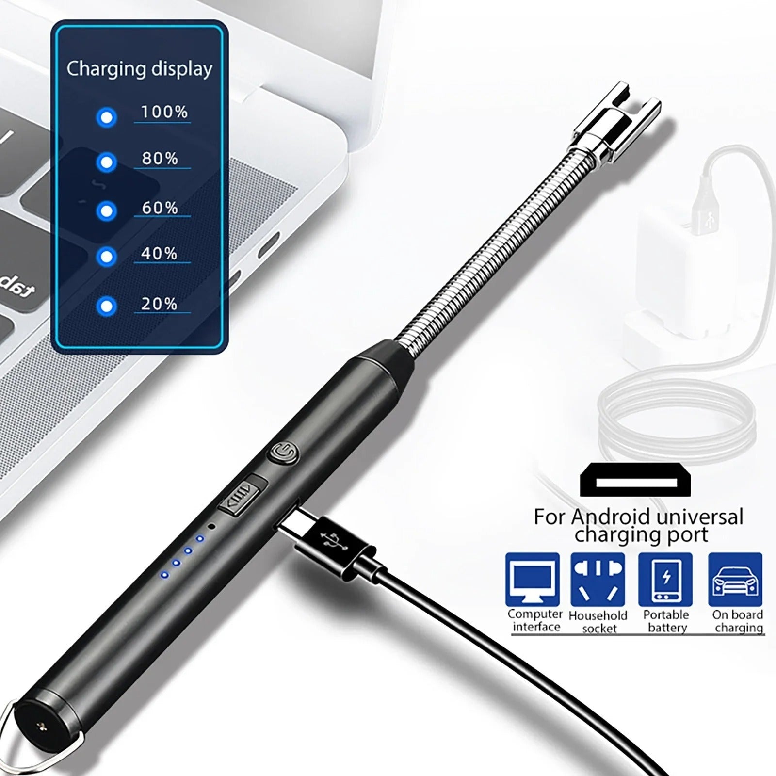360° Flexible Electric Arc Lighter | USB Rechargeable Plasma Kitchen Lighter | Windproof Flameless BBQ, Candle & Camping Igniter with LED Battery Indicator & Safety Lock