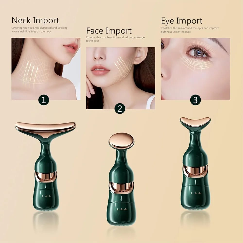3-in-1 Face Slimming & Lift Wand | Thermal & Sonic Vibration Massager for Face & Neck | Microcurrent Jawline Contour & Anti-Wrinkle Beauty Dev