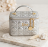 Luxury Quilted Synthetic Leather Makeup Vanity Case | Premium Metallic Silver Beauty Bag & Travel Cosmetics Organizer with Gold Hardware - Image 1