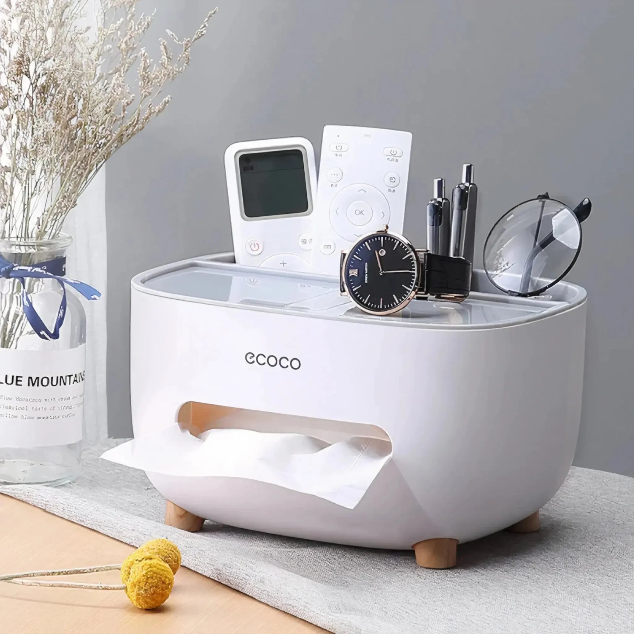 Ecoco Multifunctional Desktop Organizer & Tissue Box Holder | Creative Desk Storage Box for Office, Kitchen & Living Room (Sleek Nordic Design)