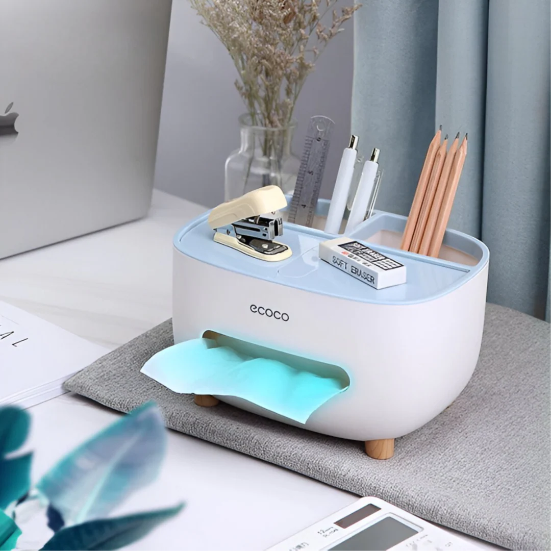 Ecoco Multifunctional Desktop Organizer & Tissue Box Holder | Creative Desk Storage Box for Office, Kitchen & Living Room (Sleek Nordic Design)