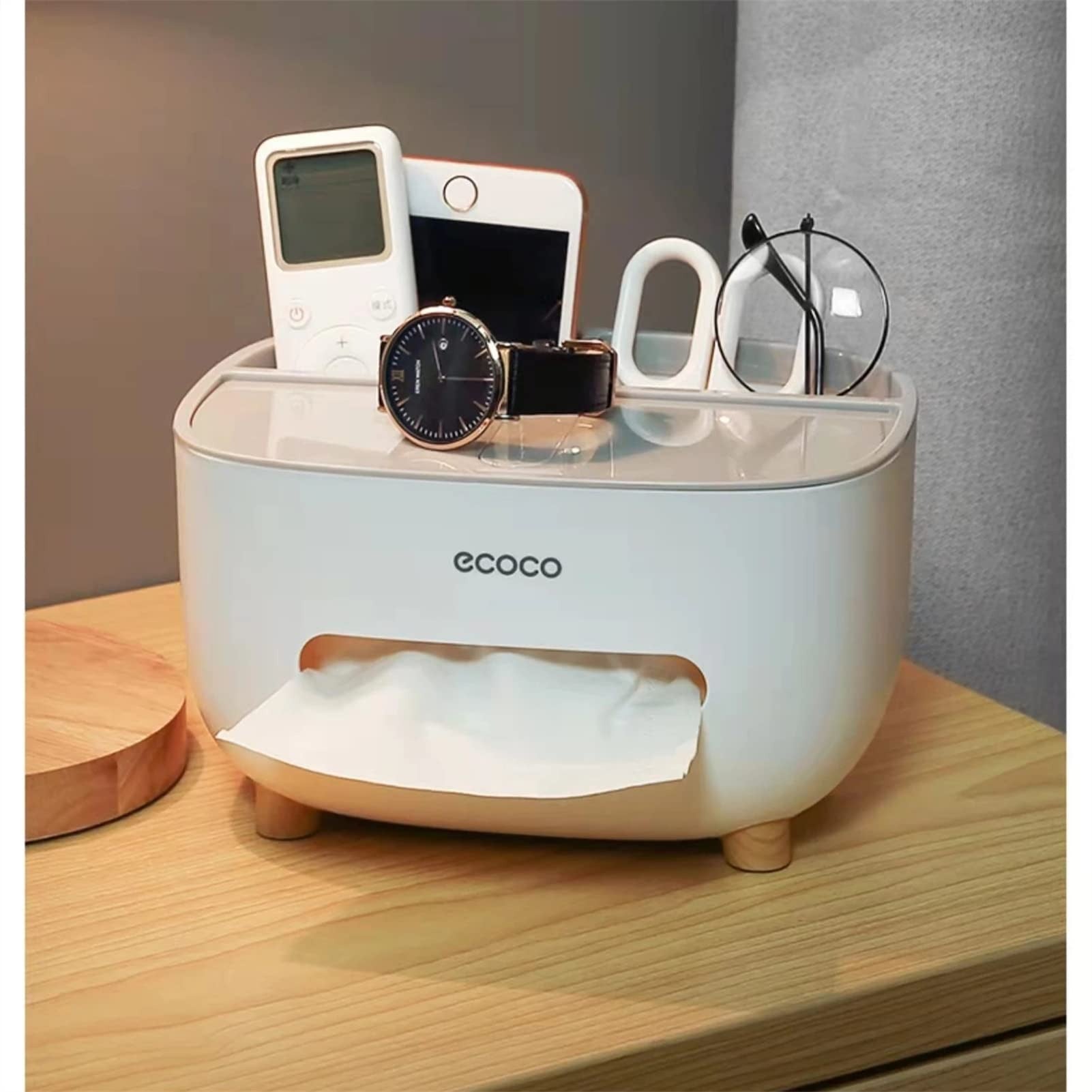 Ecoco Multifunctional Desktop Organizer & Tissue Box Holder | Creative Desk Storage Box for Office, Kitchen & Living Room (Sleek Nordic Design)