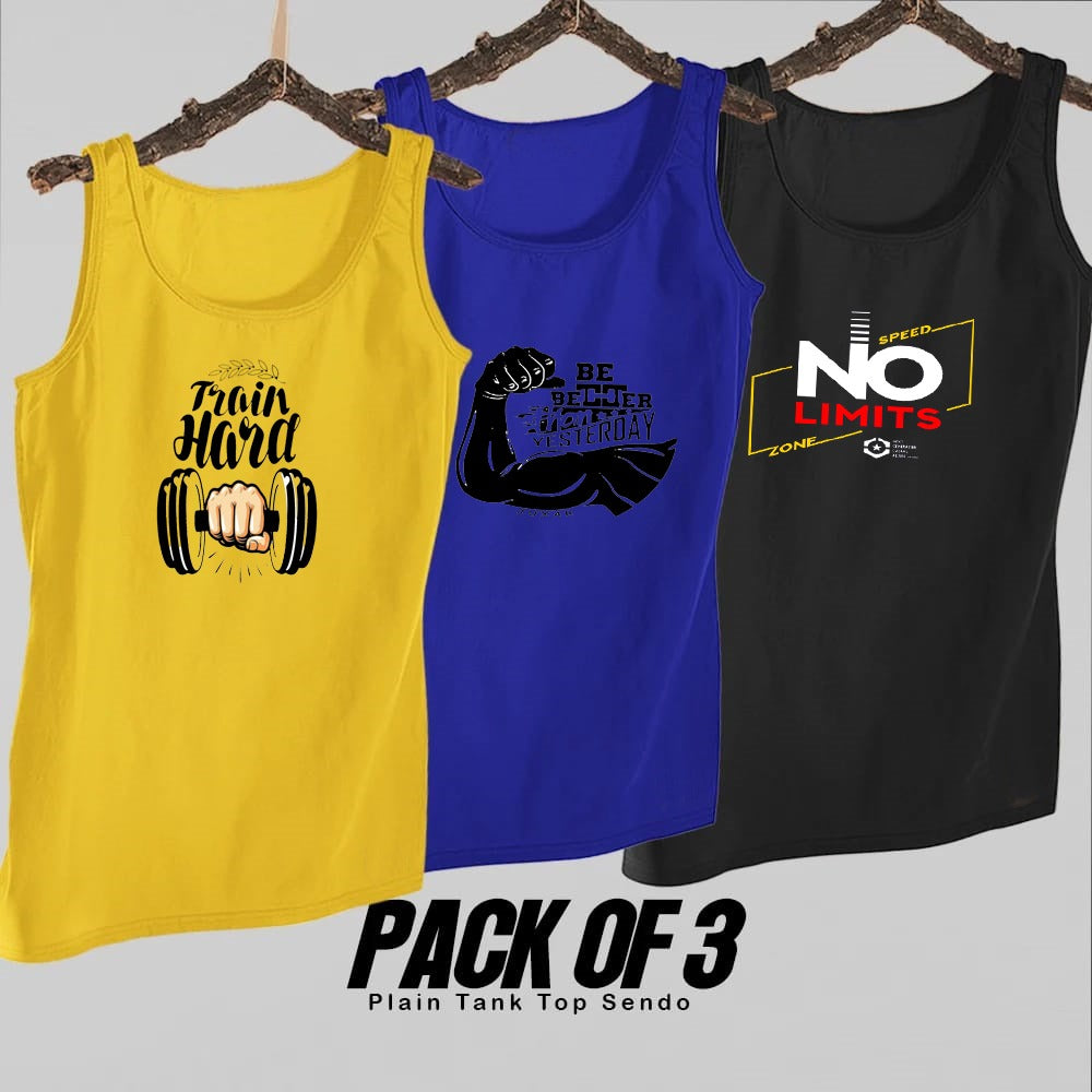 Pack of 3 Men's Gym Sando Tank Tops | Premium Sleeveless Fitness & Workout Wear | Motivational Graphic Printed Bodybuilding Vests - Size Extra Large (XL)