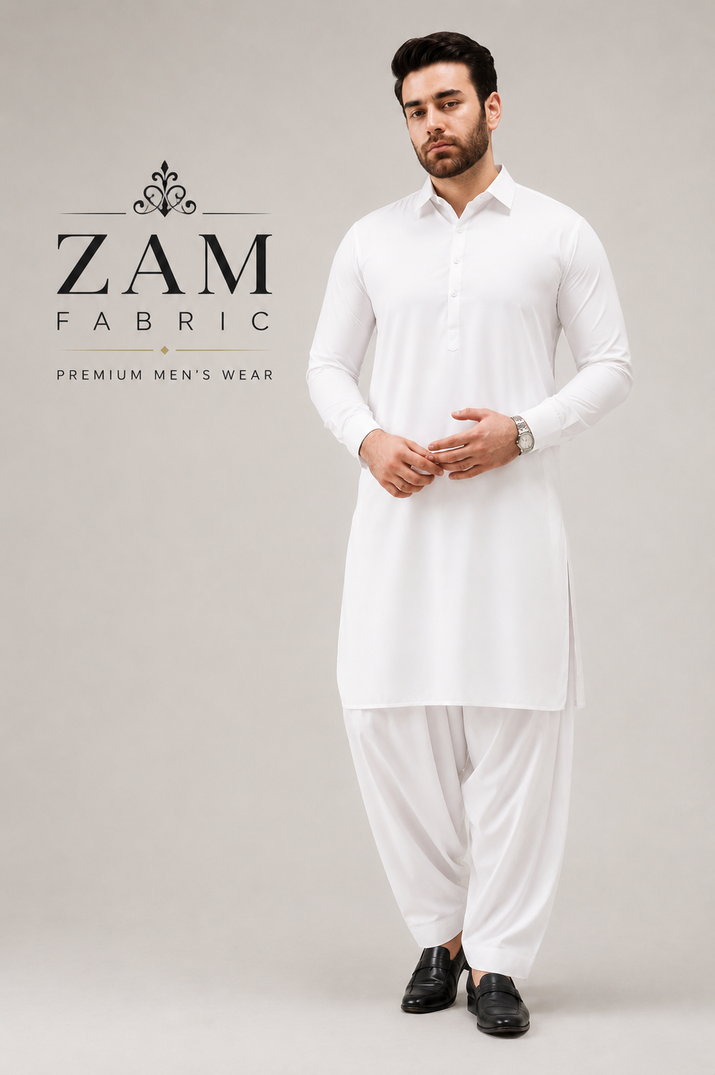 ZAM FABRIC Premium Men's Washnwear Suit | Unstitched Luxury Off-White/White Shalwar Kameez Fabric for Men | Lightweight, Breathable & Wrinkle-Resistant All-Season Wear