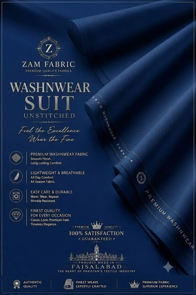 ZAM FABRIC Premium Men's Washnwear Suit | Unstitched Luxury Royal Navy Blue Shalwar Kameez Fabric for Men | Lightweight, Breathable & Wrinkle-Resistant All-Season Wear
