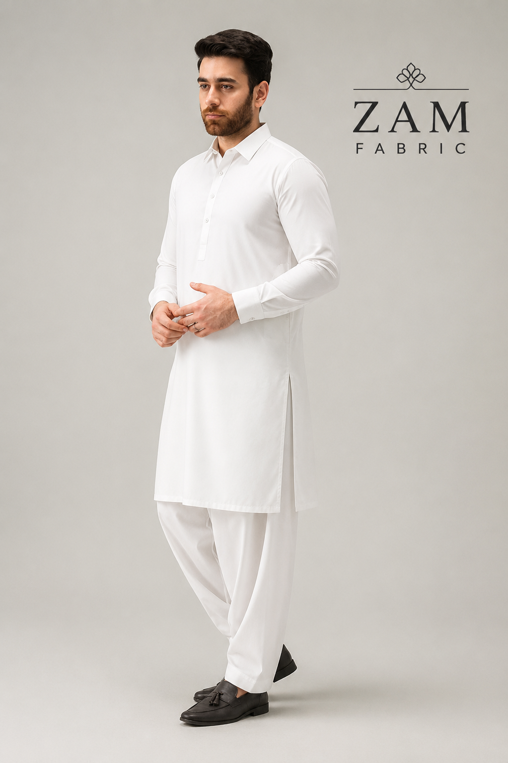 ZAM FABRIC Premium Men's Washnwear Suit | Unstitched Luxury Off-White/White Shalwar Kameez Fabric for Men | Lightweight, Breathable & Wrinkle-Resistant All-Season Wear