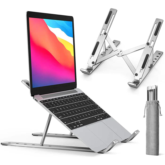 Foldable Aluminum Laptop Stand Adjustable Portable Riser for MacBook, Laptop & Tablet – Ergonomic Cooling Holder with Carry Pouch