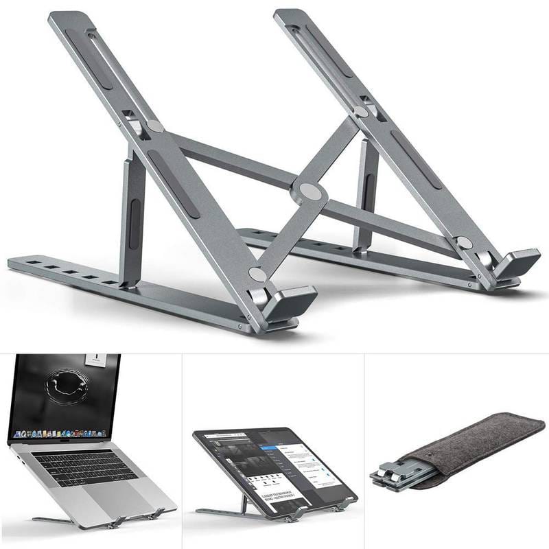 Foldable Aluminum Laptop Stand Adjustable Portable Riser for MacBook, Laptop & Tablet – Ergonomic Cooling Holder with Carry Pouch
