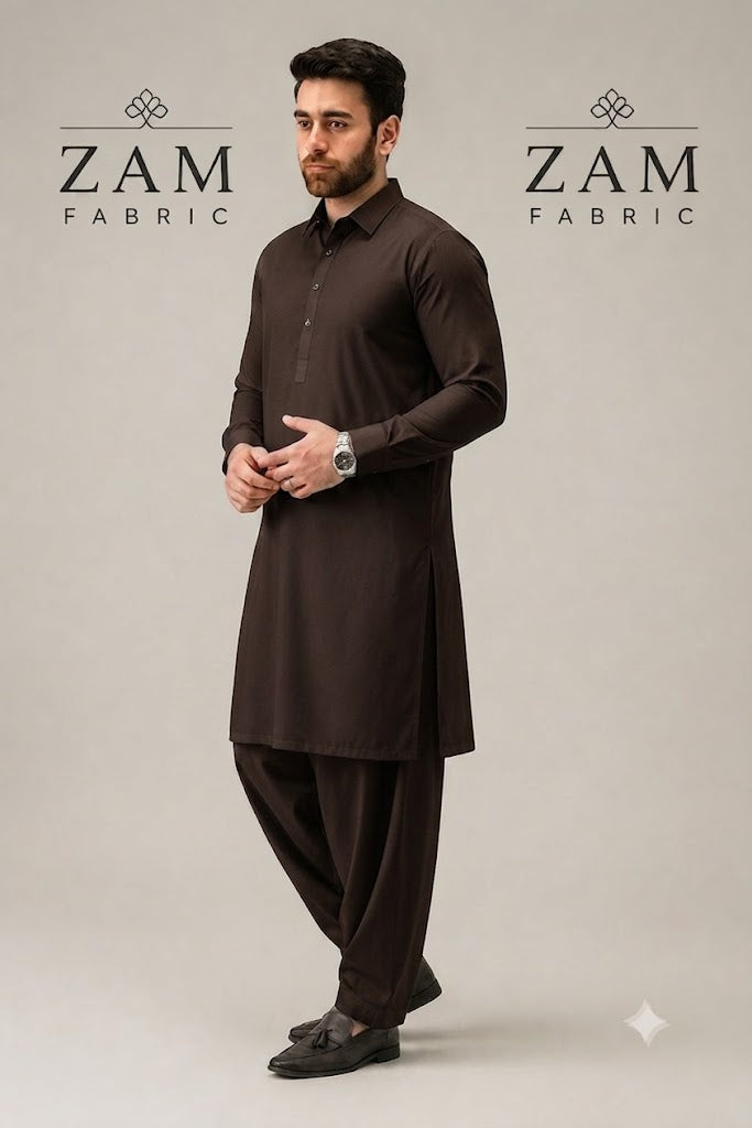 ZAM FABRIC Premium Men's Washnwear Suit | Unstitched Luxury Chocolate Coffee Brown Shalwar Kameez Fabric for Men | Lightweight, Breathable & Wrinkle-Resistant All-Season Wear